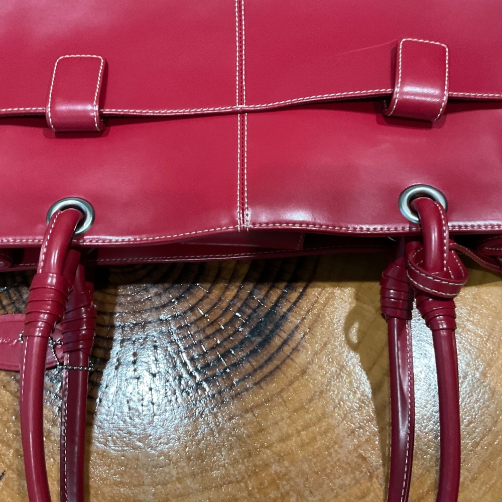 Wilsons Leather Red Structured Tote Handbag Business Laptop - Picture 11 of 16